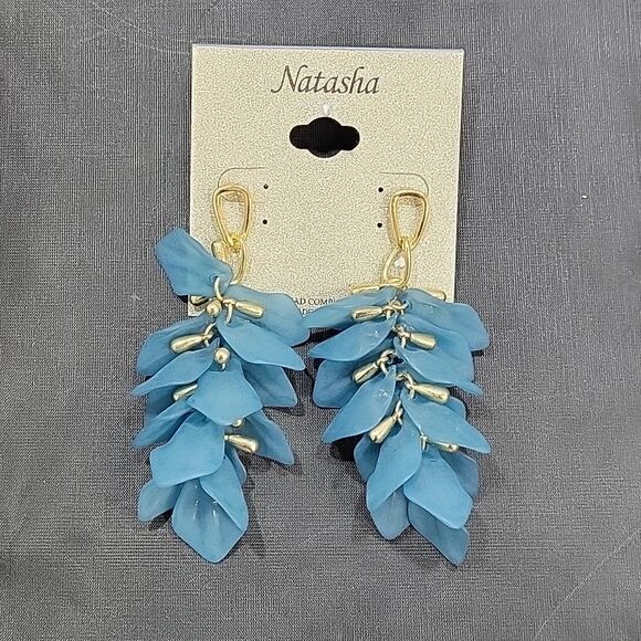 BRAND NEW NATASHA STATEMENT COLORED PETAL DROP EARRINGS - Picture 7 of 13